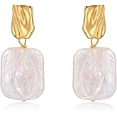 LOOYUUPEE Pearl Earrings for Women,Baroque Freshwater Pearl Earrings for Women, Wire Wrap Gold Pearl Drop Earrings Jewelry, Handmade Jewelry Gift for Mom Lover Her (14K Gold Plated）