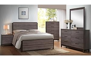 Kings Brand Furniture - 6-Piece Antique Grey Wood Queen Size Bedroom Set. Bed, Dresser, Mirror, Chest & 2 Night Stands
