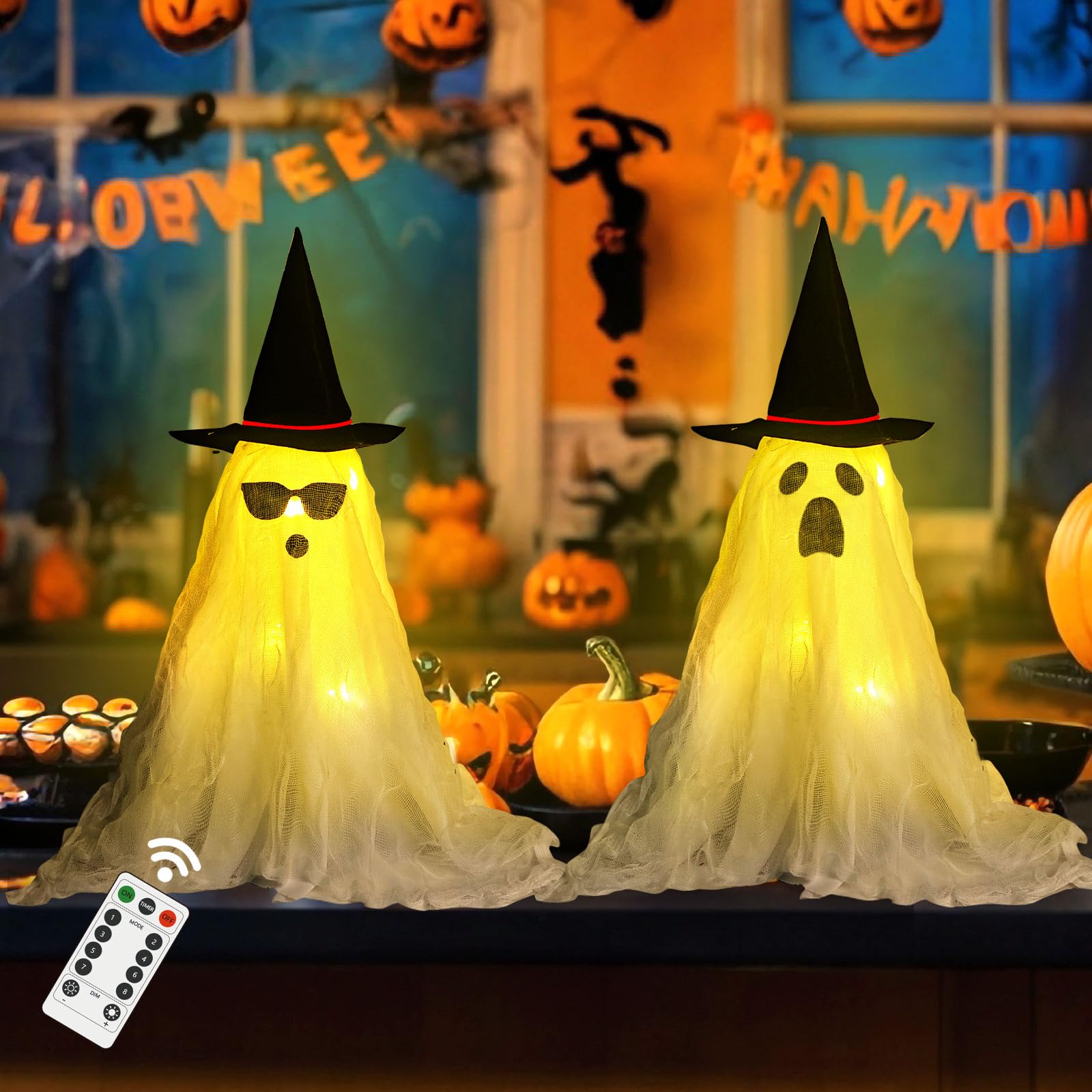 Photo 1 of 2 Packs Halloween Decorations Indoor, Spooky Ghost Decor with 2 Layer, Light Up Remote Control Ghosts Crafts for Halloween Decor Indoor Party Home Table Room Kitchen Office