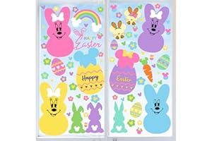 GUMWAQU Easter Window Clings,97pcs Welcome Bunny Easter Window Stickers Cartoon Mouse Happy Easter Bunny Egg Glass Window Decals 9 Sheets Removal Spring Decoration for Easter Home School Office Decoration