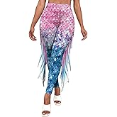 color cosplayer Mermaid Yoga Print Leggings for Women Plus Size Fish Scale High Waisted Pants Halloween Costume Tights