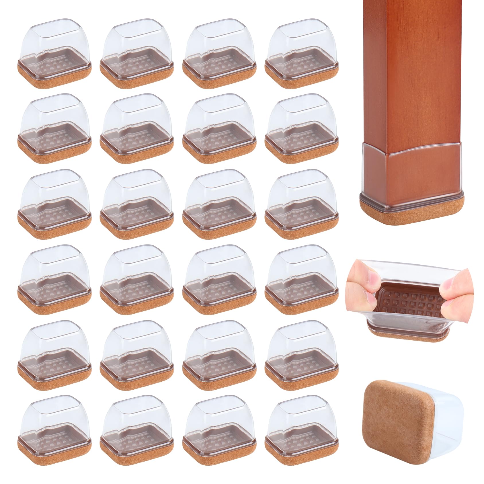 Photo 1 of 24PCS Felt Chair Leg Floor Protectors for Hardwood Floors, Rectangle Furniture Pads Easy Glides for Bar Stools, Clear Silicone Chair Leg Caps to Protect Floors,Fit Length 1.3"-1.65", Width 0.87"-1.18"