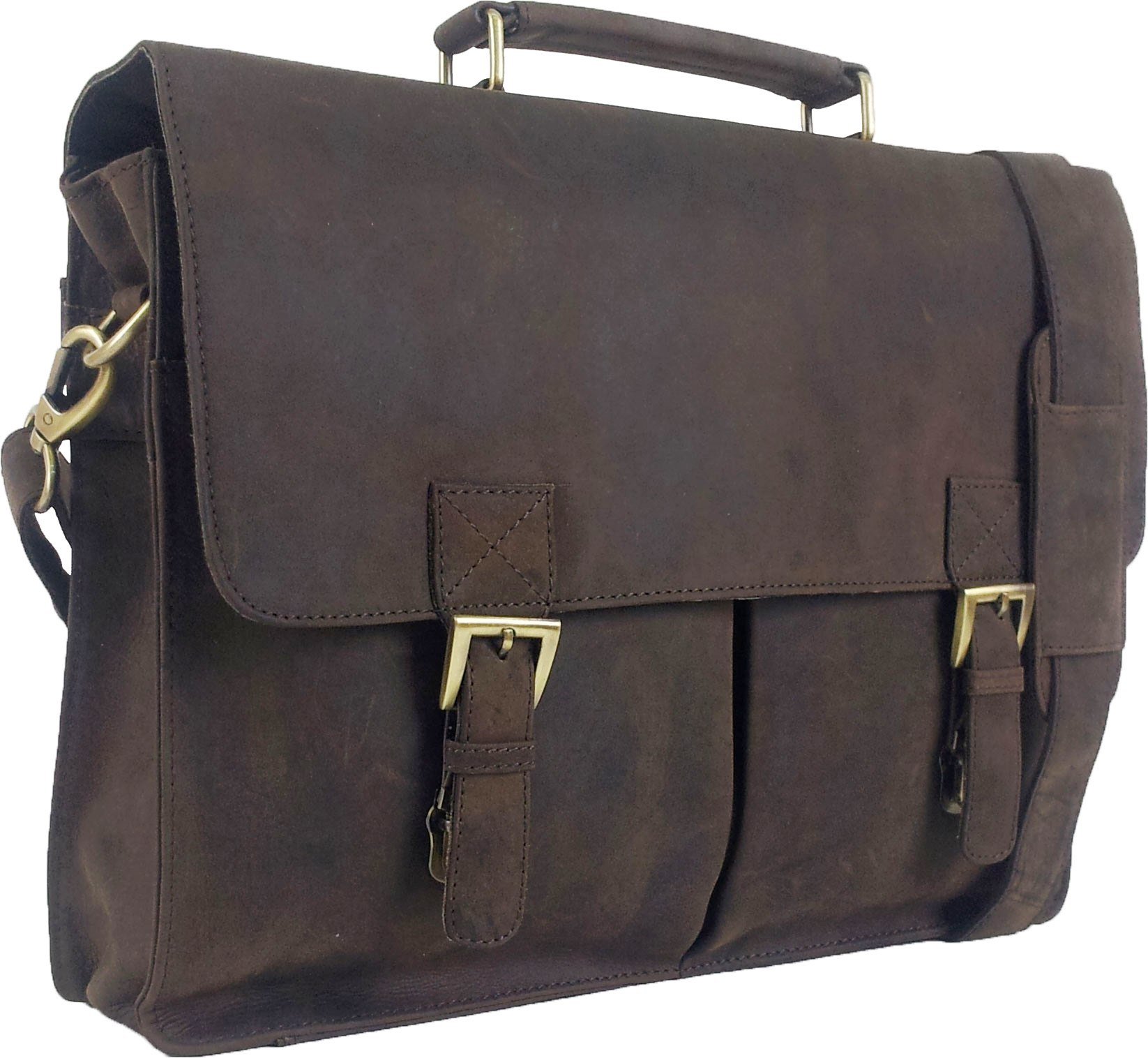 UNICORN Genuine Leather Messenger Bag for Men | Classic Dual Buckle Design | Vintage Brown Crossbody Office Bag | Adjustable Shoulder Strap Satchel for Laptop, Work & Travel