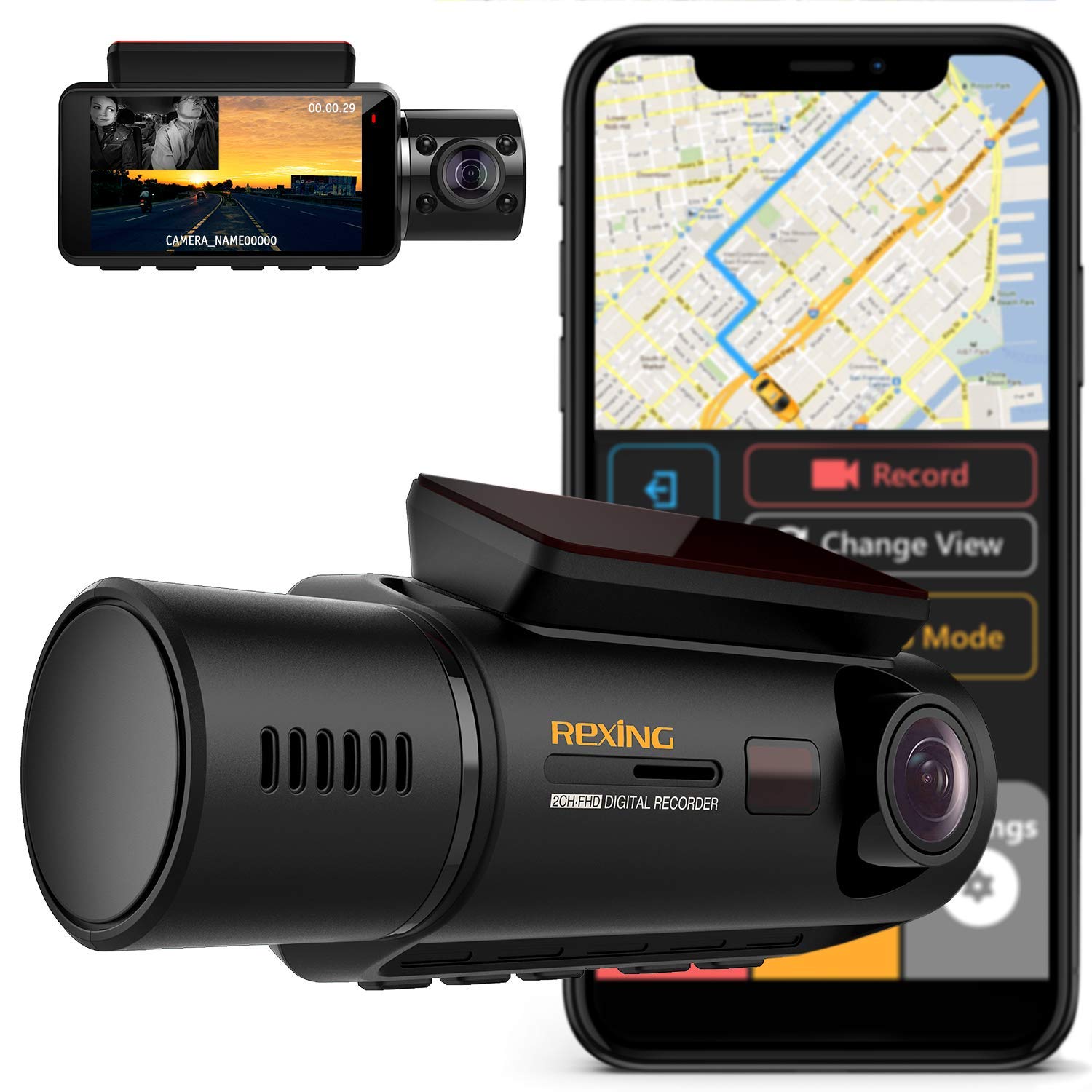 V3 Dual Camera Front And Inside Cabin Infra Night Vision Full Hd 1080P Wifi Car Taxi Dash Cam With BuiltIn Gps Supercapacitor, 2.7 Lcd Screen, Parking Monitor, Mobile App