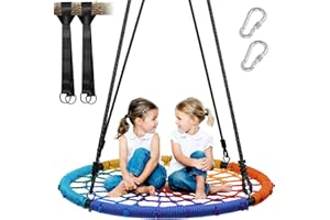Trekassy 750lbs 40" Spider Web Saucer Tree Swing for Kids Adults, Outdoor Net Swing with Steel Frame and 2 Hanging Straps-Rainbow