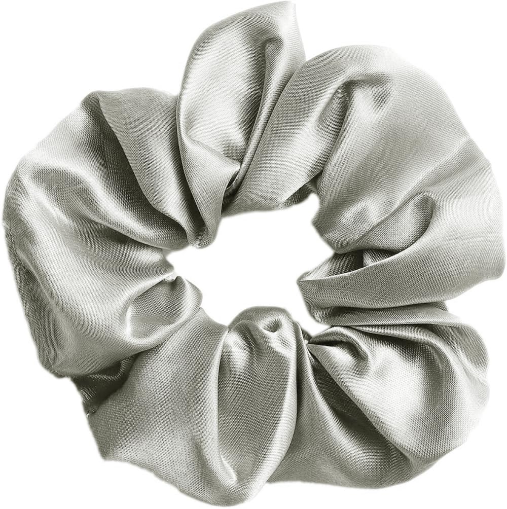 Pack of 3 Hair Bobbles Silk Scrunchies Satin for Women, Hair Rings Women's Ponytail Holder Hair Band Made of Silk Women's Hair Accessories for Women and Girls, Silver Grey