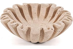 SPESHSTONES Marble Decorative Bowl 15 cm Handmade Travertine Small Ruffle Key Bowl for Entryway Tables - Scalloped Bowls for 