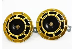 Cuztom Tuning Golden Gold Black 12V Electric Grill Mount Compact Super Blast Tone Loud Horn 355/400HZ - Pair