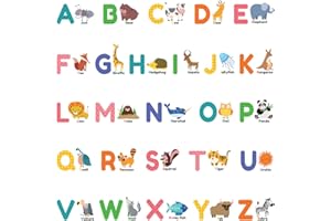 DECOWALL DS4-8014 Colourful Animal Alphabet ABC Kids Wall Stickers Decals Peel and Stick Removable for Nursery Bedroom Living