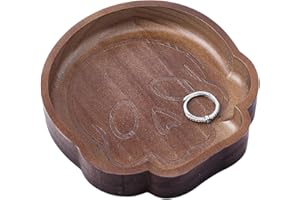 PRESSINART Mens Ring Tray Wood Skull Ring Holder Dish Gothic Jewelry Storage Organizer Cute Skull Shaped Wooden Tray Decorati
