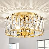 ElegLumi Crystal Ceiling Light, 3-Light Modern Flushmount Ceiling Light for Living Room, Dinning Room Hallway, D12xH9inch, Go