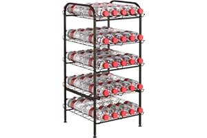 VRISA Water Bottle Organizer 5-Tier Water Bottle Storage Rack Metal Drink Storage for Pantry Freestanding Water Bottle Holder Stand for Kitchen Pantry Home Party Large Capacity Rustic Brown
