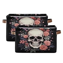 WELLDAY 2PCS Storage Basket Black Rose Skull Large