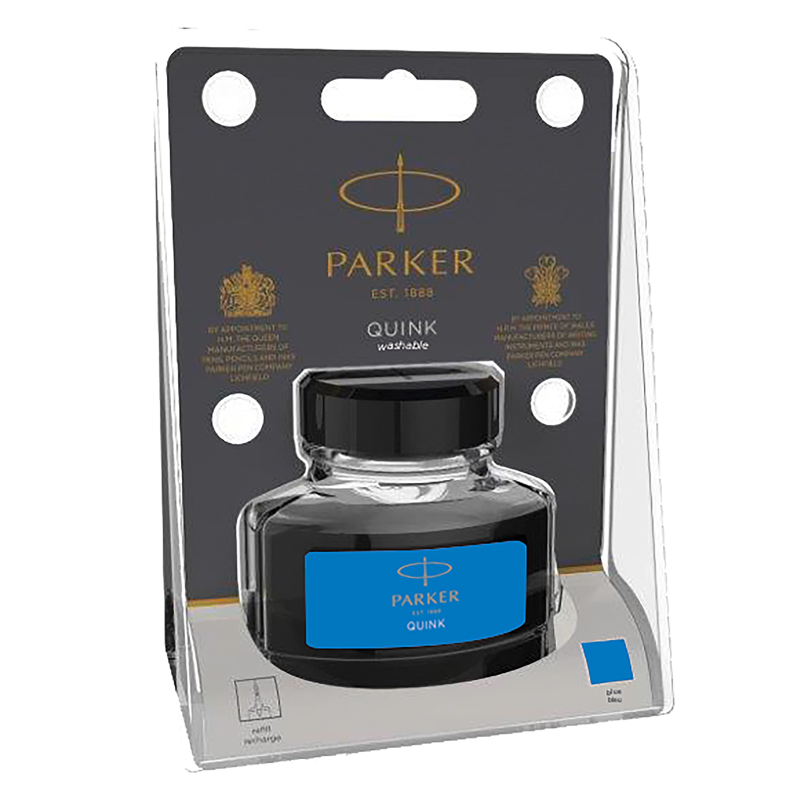 Parker QUINK Fountain Pen Ink Bottle | Washable Blue | 57 ml Fountain Pen Refill Blister Pack