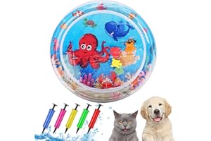 NOZLAID Interactive Sensory Water Play Mat for Cats & Kids - 2024 Cool Comfort Inflatable Tummy Time Mat with Thickened Water Sensor Technology (Round)