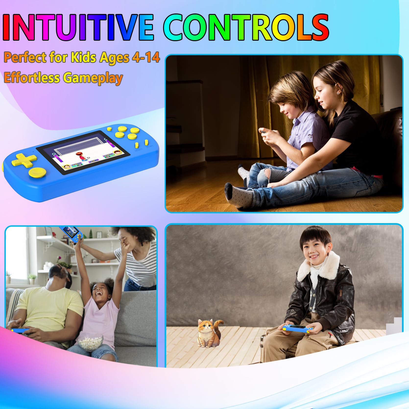 Handheld Games for Kids Built-in 218 Video Games, Portable Kids Travel Toys for Ages 4-13 with Rechargeable Battery 3.0