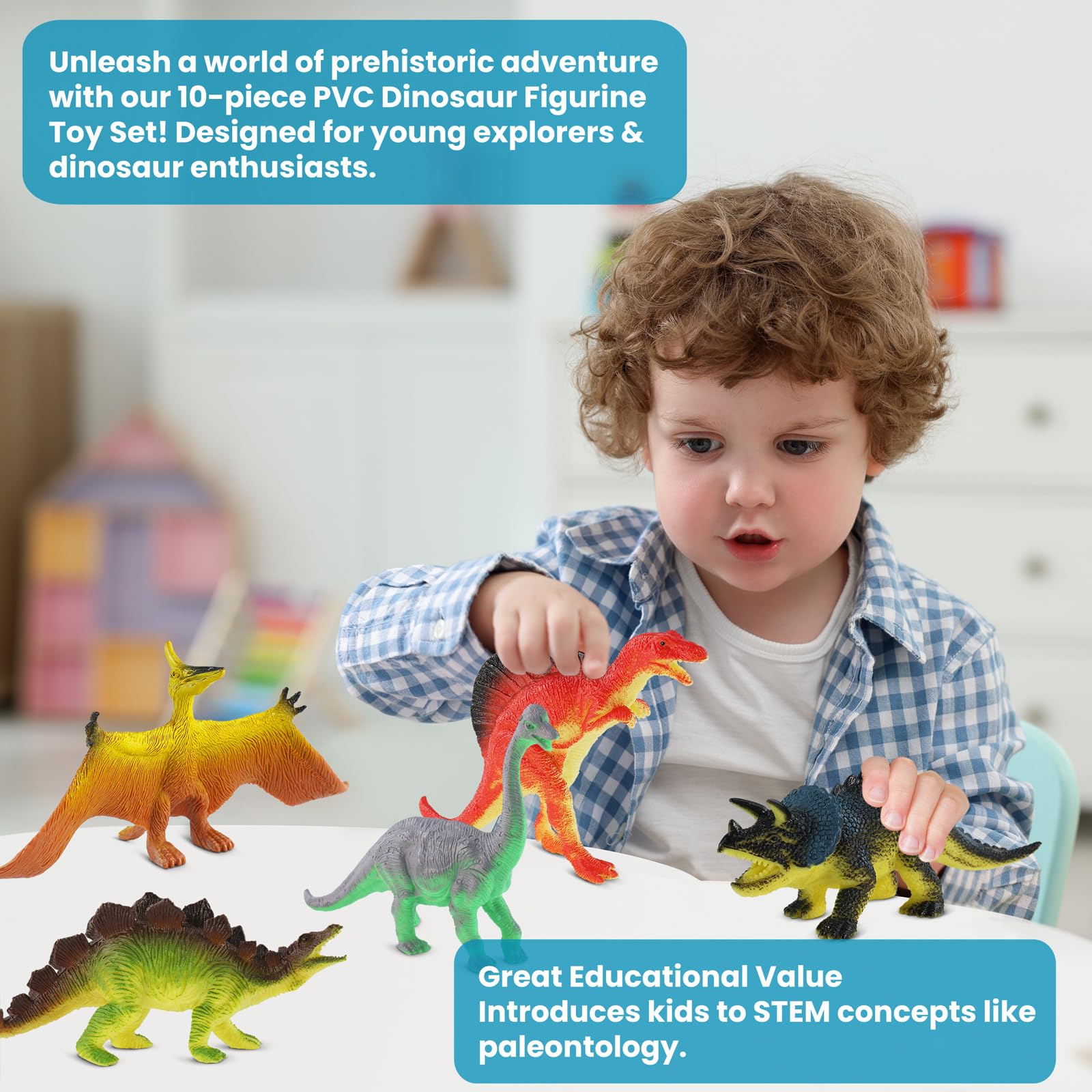 Dinosaur Toys for Kids 3-5, 10 PCS Realistic Plastic Dinosaur Figure Toy Set Including T-Rex, Stegosaurus, Spinosaurus, Ideal Gift for Toddlers Boys Girls, Dino Boy Toy