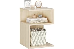 ODIKA Tokyo S Flip Minimalist 3 Tier End Table - Minimalist 3-Tier Wood Nightstand for Small Spaces with Open Storage - Japanese-Inspired Bedside Table for Bedroom (Reverse, Natural)