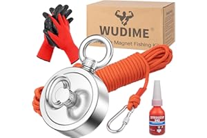WUDIME Super Strong 1000 Lbs Magnet Fishing Kit, Rare Earth Neodymium Magnet with 65 FT Rope, Protective Gloves, Good for Retrieving in River and Magnetic Fishing