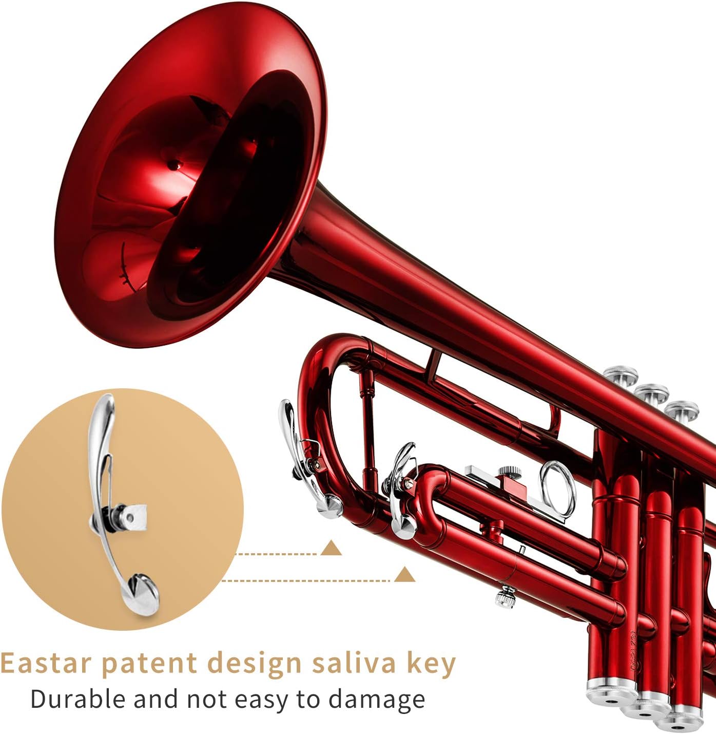 Eastar Bb Trumpet Standard Trumpet Set for Student Beginner with Hard Case, Cleaning Kit, 7C Mouthpiece and Gloves, Brass Bb Trumpet Instrument, Red, ETR-380R: Musical Instruments