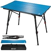 VILLEY Portable Camping Table with Adjustable Legs, Aluminum Folding Table | 100 LBS Capacity, Independent Adjustable Legs, Portable &amp; Lightweight Aluminum Table for Beach, Picnic &amp; Outdoor Adventures