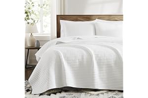WRENSONGE White Quilt Set Queen Size-3 Pieces Lightweight Bedspreads Summer Coverlet for All Season, Soft Quilt Bedding Set with 2 Pillow Shams Suitable for Bed & Couch