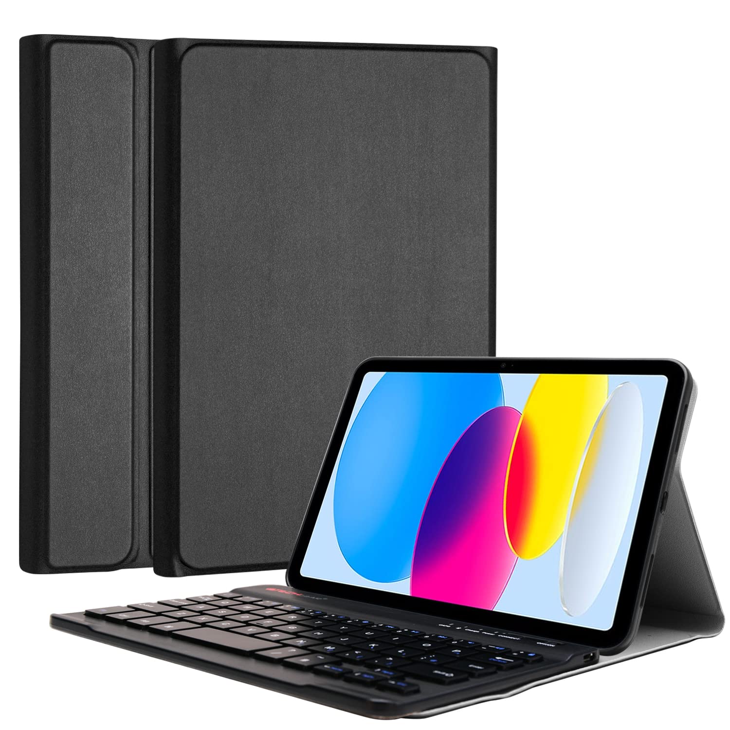 TECHGEAR Keyboard Case for iPad 11" (A16 – 2025) & iPad 10.9" (10th Gen 2022), Slim PU Leather Cover with Detachable Bluetooth Wireless UK QWERTY, Stand Function & Rechargeable Keyboard - STRIKE FOLIO
