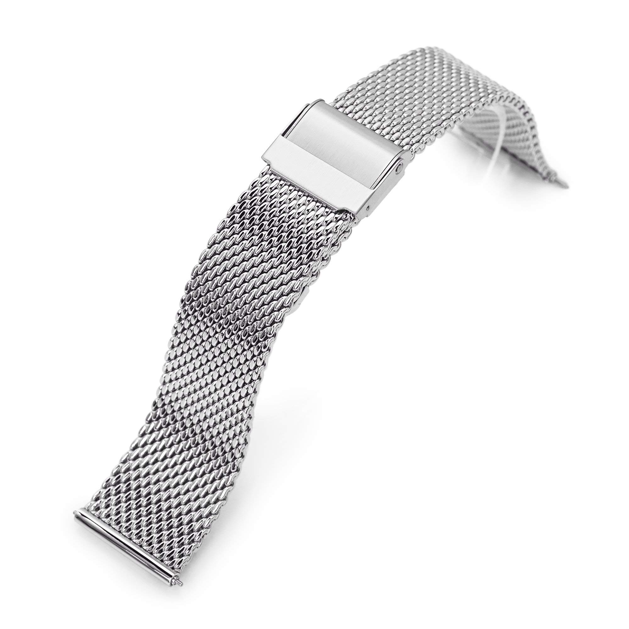 MiLTAT 20mm Quick Release Milanese Mesh Watch Band Tapered Style Polished