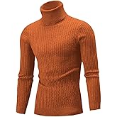 QZH.DUAO Men's Casual Slim Fit Turtleneck Pullover Sweaters Tops with Twist Patterned