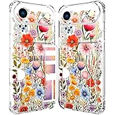 ENDIY Compatible with iPhone 17 Air Case Card Holder for Women Cute Design,Wallet Phone Cases Transparent Cool Kawaii Protective (Clear Flowers Lily Girly Florals)