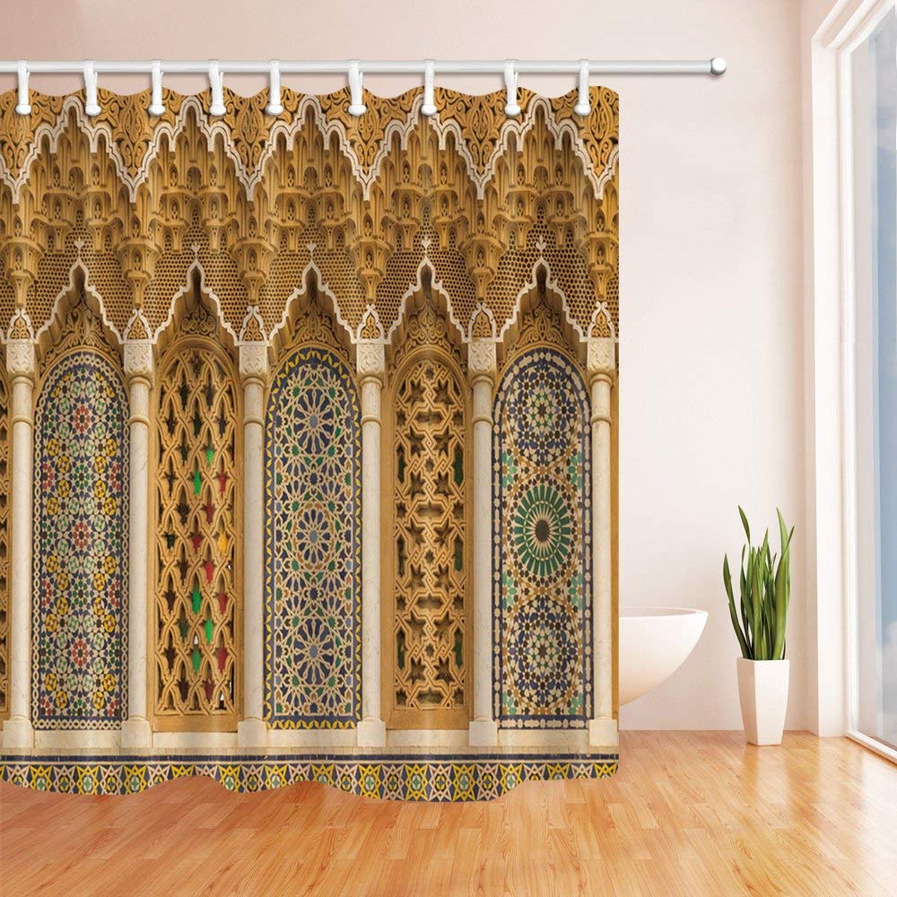 gwegvhvg Rustic Moroccan Shower Curtains for Bath 3D Geometric Patterns Morocco Polyester Fabric Waterproof Bath Shower Curtain 180X180CM