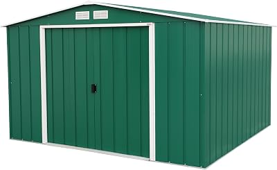 Duramax ECO 10 x 10 Metal Garden Shed Green Off-White Trim 15 Year Warranty