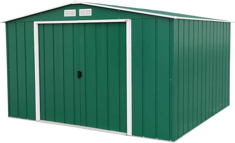 Duramax ECO 10 x 10 Metal Garden Shed Green Off-White Trim 15 Year Warranty