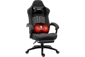 Dowinx Gaming Chair with Heated Massage Lumbar Support, Ergonomic Gaming Computer Chair with Pocket Spring Cushion and Footre