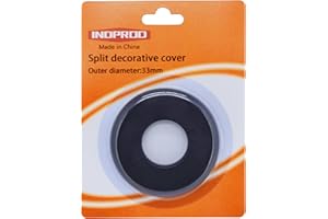 INDPROD Wall Split Flange, 1Pc for 1.3" Outer Diameter, ABS Round Water Pipe Escutcheon, Black Pipe Cover, Self-Adhesive Radiator Escutcheon, Drain Line Cover Collar (33mm)