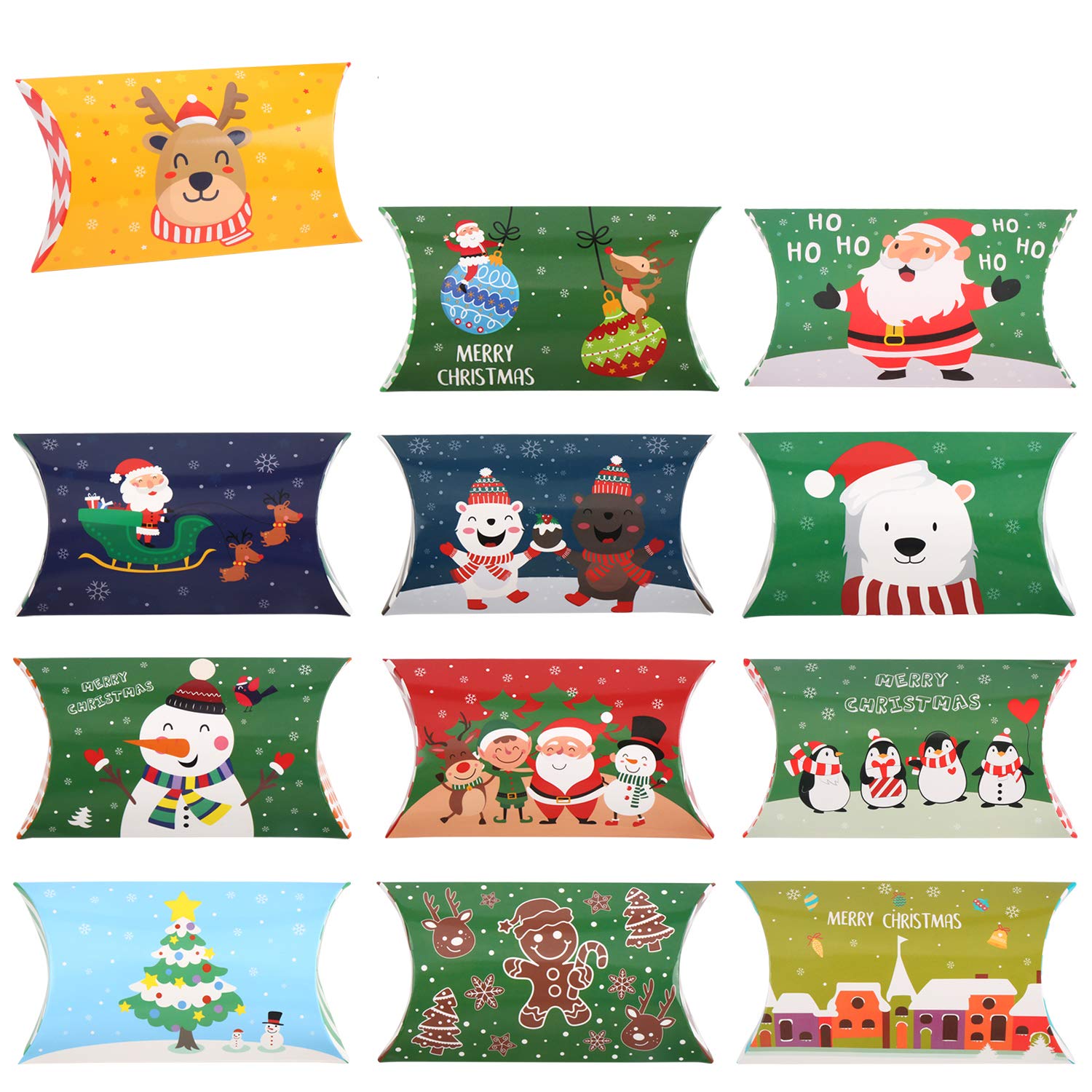 DERAYEE 36 Pieces Christmas Boxes, Small Gift Pillow Boxes Candy Jewellery Box for Christmas Party Favor