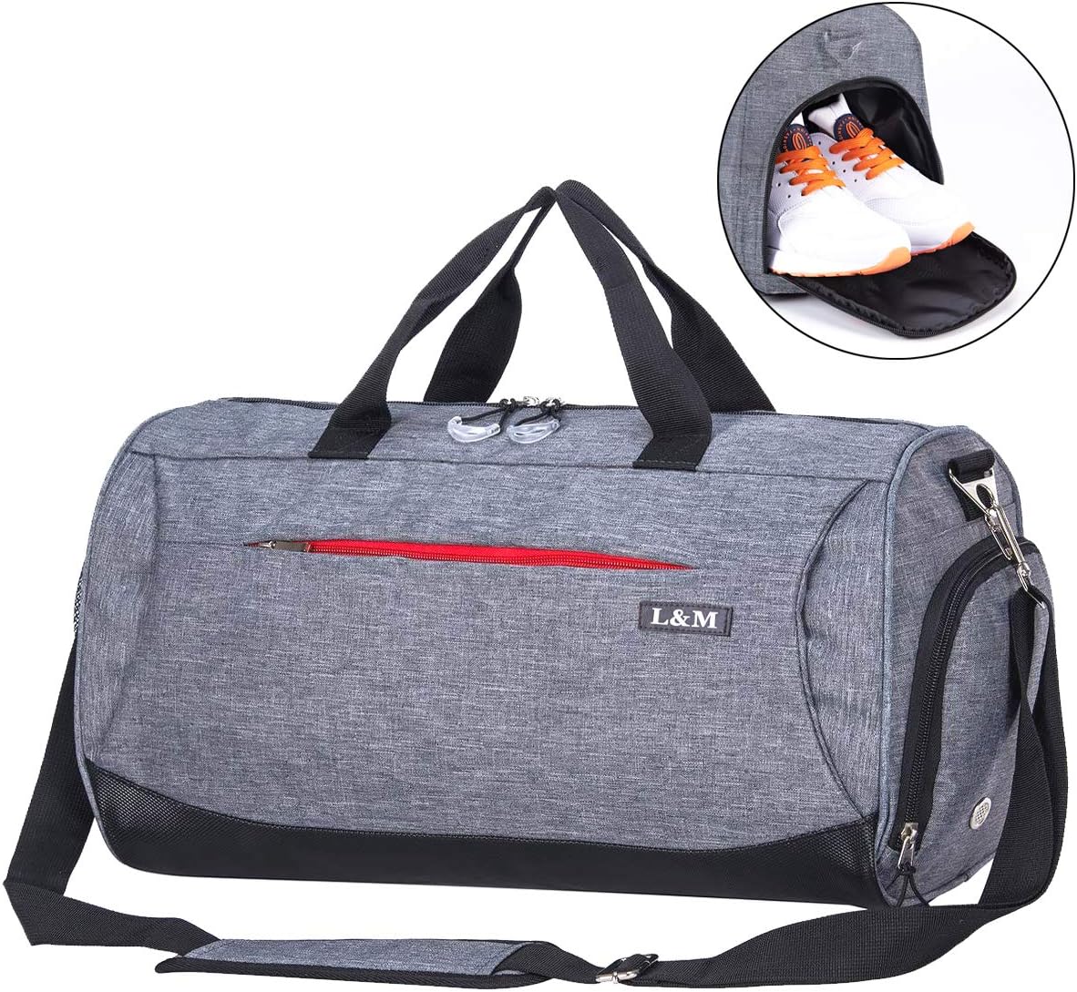 kasibon Sports Gym Bag with Shoes Compartment and Wet Pocket, Travel Duffle Bag for Men and Women, Grey - Image 3