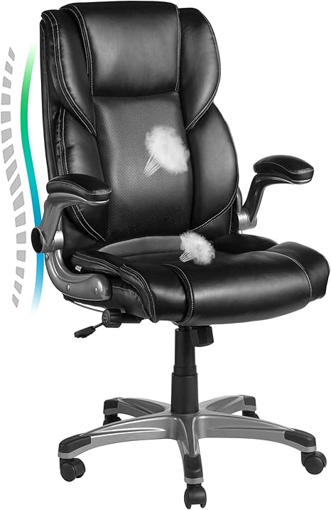 Amazon Com Vanspace Leather Executive Office Chair Ec02 Bonded Leather Chair High Back Adjustable Built In Lumbar Support And Tilt Angle Computer Desk Chair Ergonomic Office Chair With Flip Up Armrest Black Kitchen