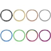 BOGKU 8pcs Titanium Nose Ring Hoops Septum Hinged Nose Rings 20G 18G 16G Diameter 6mm-10mm Black/Silver/Gold/Rose Gold/Pink/Blue/Green/Rainbow Cartilage Conch Helix Rook Hoop Earrings
