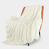 TOONOW Extra Soft Fuzzy Faux Fur Throw Blanket 50"x60", Reversible Lightweight Fluffy Cozy Plush Comfy Microfiber Fleece Decorative Shaggy Blanket for Couch Sofa Bed, Cream White