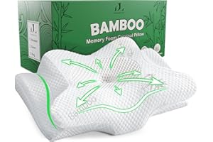DREAMFIELD LINEN Bamboo Rayon Cervical Neck Pillow for Neck Pain Relief - Memory Foam Ergonomic Pillow for Sleeping, Adjustable Orthopedic Contour Neck & Shoulder Support Cooling Pillow - Back and Side Sleepers
