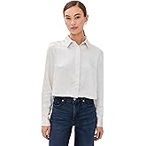 Good American Women's Crystal Cropped Satin Shirt