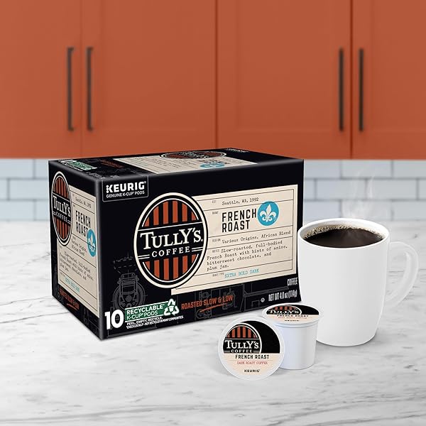 TULLY’S COFFEE FRENCH ROAST, KEURIG SINGLE SERVE K-CUP PODS, DARK ROAST COFFEE, 60 COUNT, (PACK OF 10)