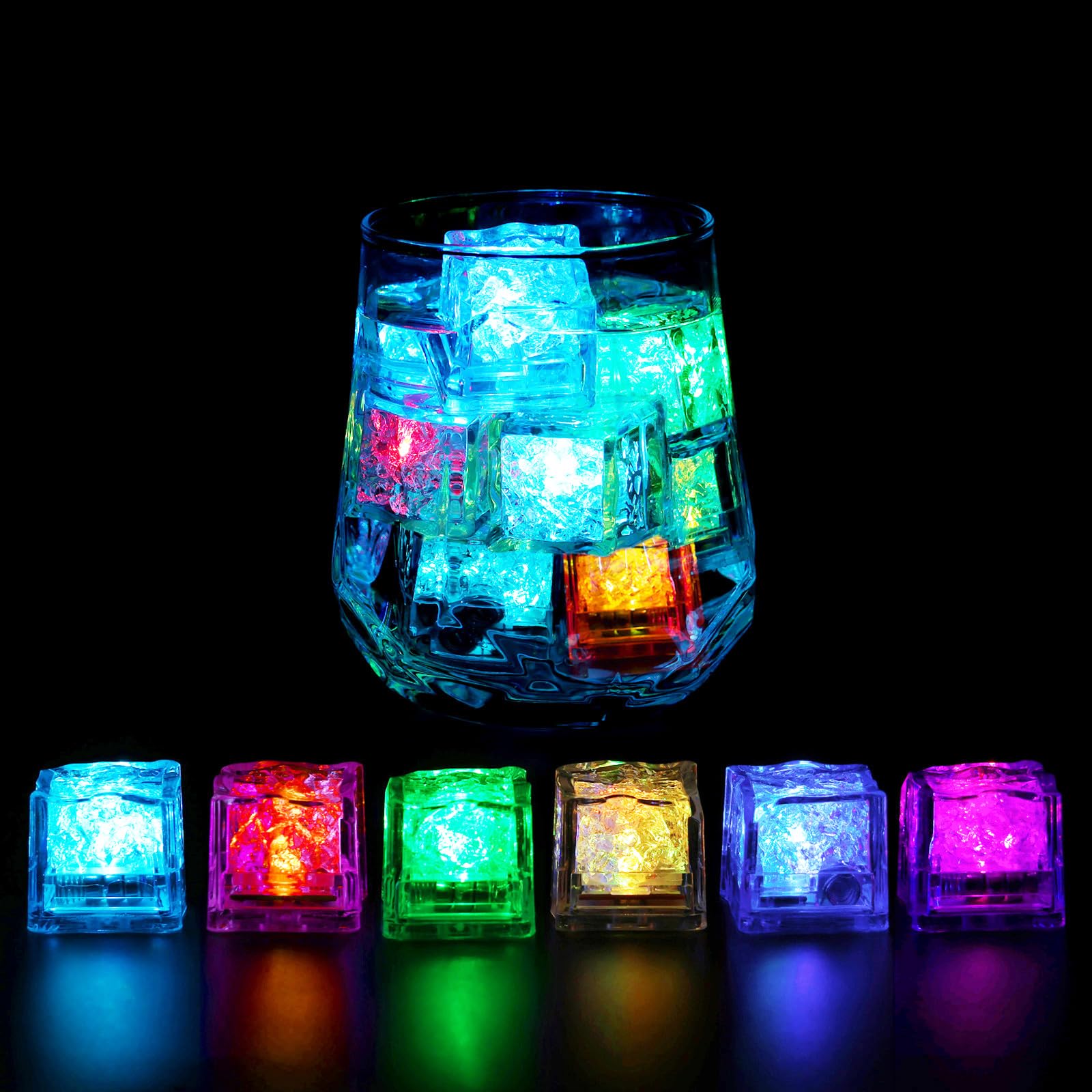 Photo 1 of 20 Pack Light Up Ice Cubes for Drinks - Multi Color Led Ice Cubes with Color Changing Lights - IP67 Waterproof Glowing Ice Cube - Elevate Your Drinks for Club Bar Party Birthday Wedding Anniversary