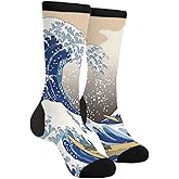 Yrassio Janpanese Sea Wave Novelty Crew Socks Casual Crazy Funny Dress Socks For Women Men Teens Gift