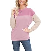 AXOSY Women Long Sleeve Shirts Oversized Crewneck Tunic Colorblock Sweatshirt Loose Fashion Pullover Top