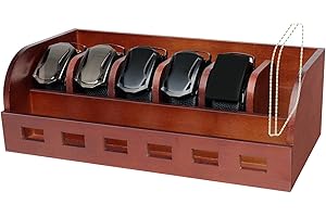 SIKWO Large Adjustable Bamboo Belt Organizer Box, 6 Grids Belt Rack, Belt Organizer for Closet Shelf and Drawer, Tie and Belt Storage Organizer Wall Mount and Displayer for Men Women Father Day (Brown)