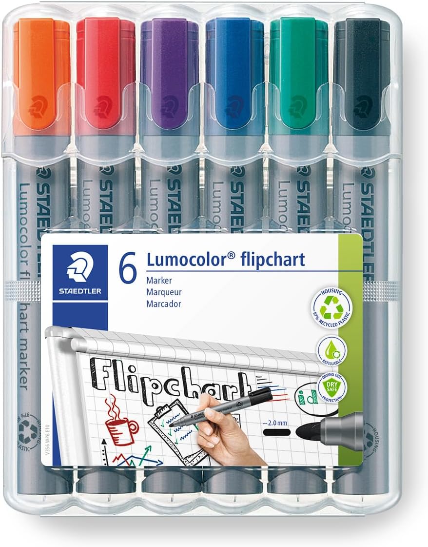 Staedtler 356 WP6 Lumocolor Flipchart Markers Assorted Colours Pack 6