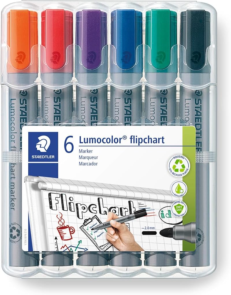 Staedtler 356 WP6 Lumocolor Flipchart Markers Assorted Colours Pack 6