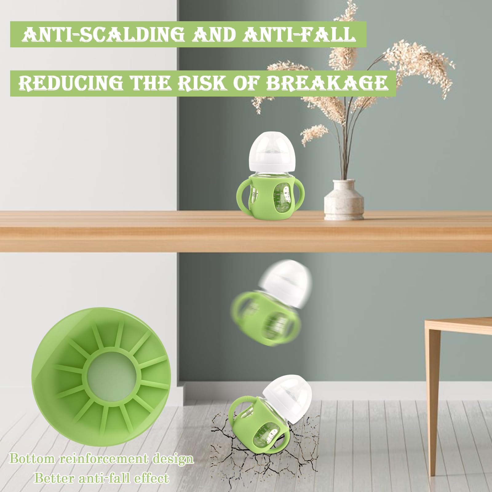 3 Pack Silicone Sleeves for Avent Natural Glass Baby Bottles, Anti Breakage Baby Bottle Holder with Handles, Compatible Philips Avent Glass Natural Baby Bottle 4 oz